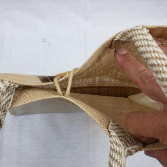 Woven Chic Beige Beach Canvas Tote Bag Rope Handle Shopping Purse Tote NWT - Picture 5 of 5